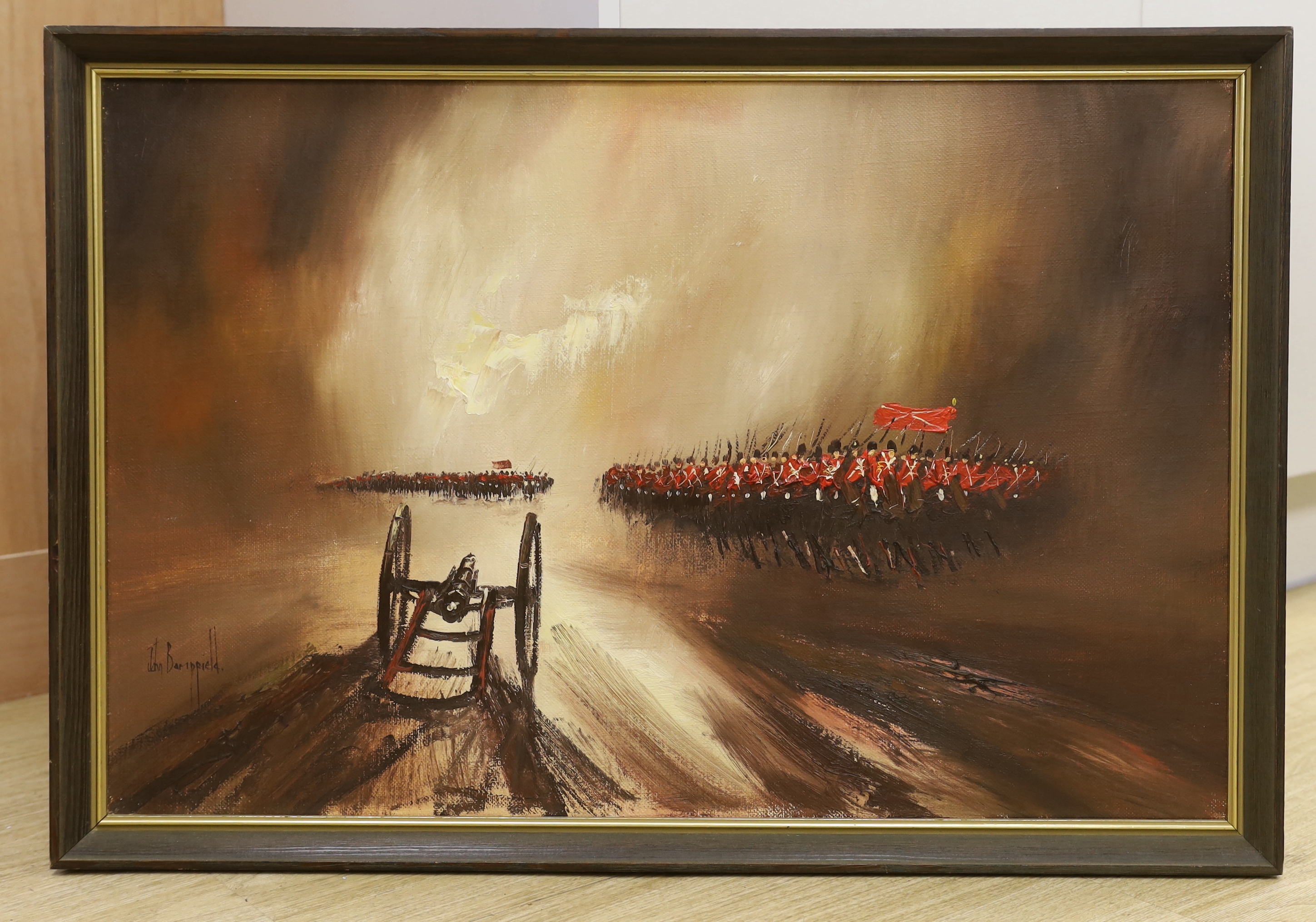 John Bampfield (b.1947), impasto oil on canvas, 'Charge of the Light Brigade', signed, 75 x 49cm